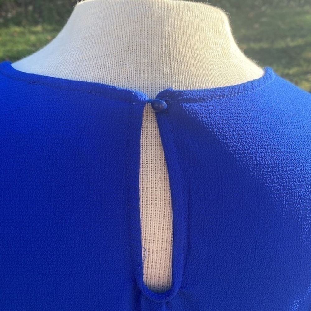 beige by eci royal blue asymmetrical blouse, crew neck, short sleeve - Picture 6 of 9